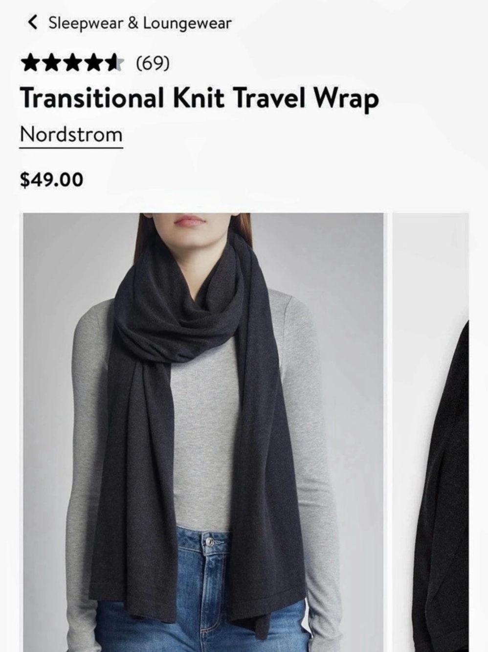 Nordstrom Transitional Knit Travel Wrap in Black